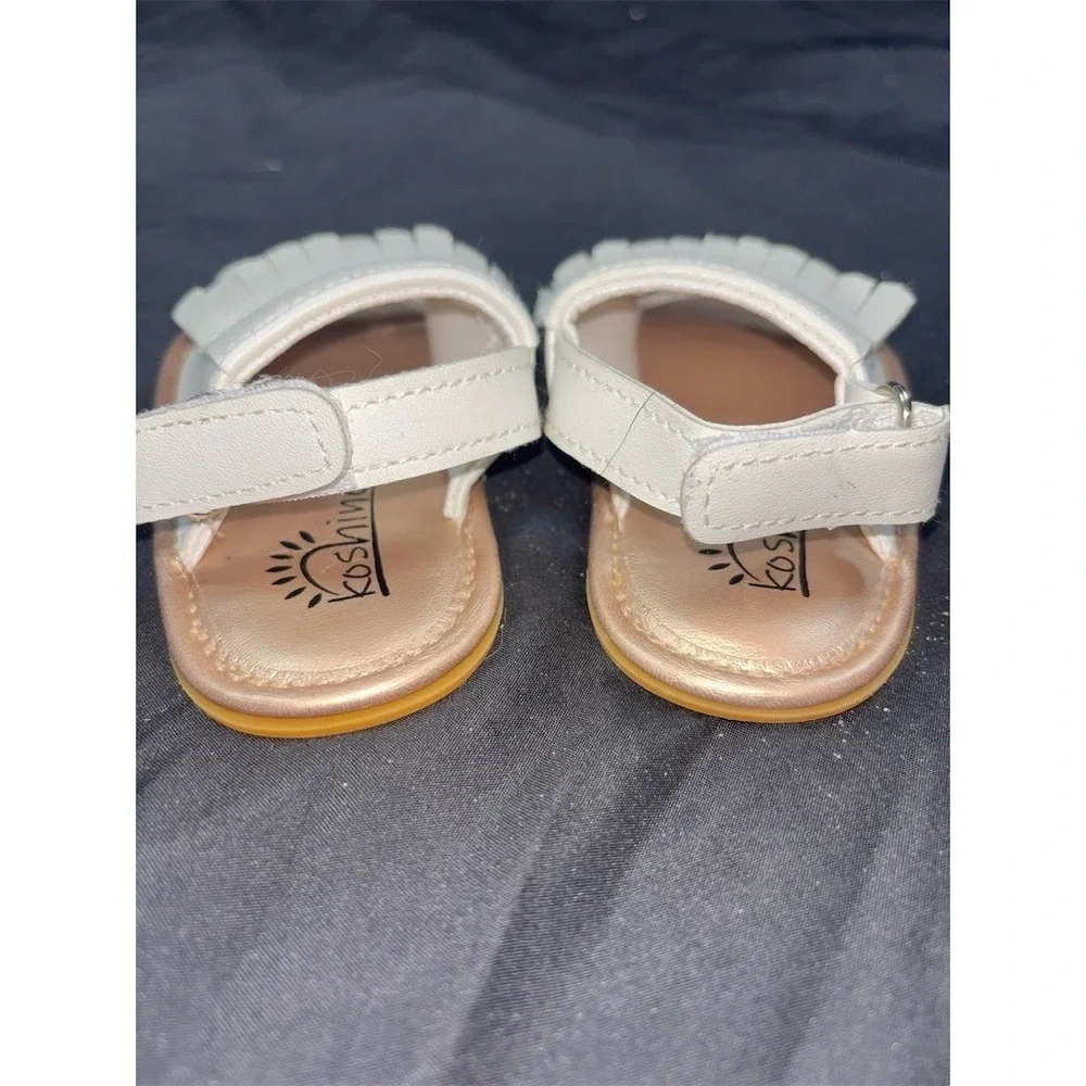 Koshine Girls Sandals White Fringe Tassel Open Toe Hook & Loop Strap infant 3